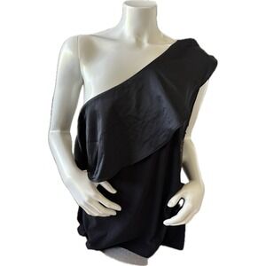 NWT Halogen Black One Shoulder Ruffle Sleeveless One Shoulder‎ Top XL